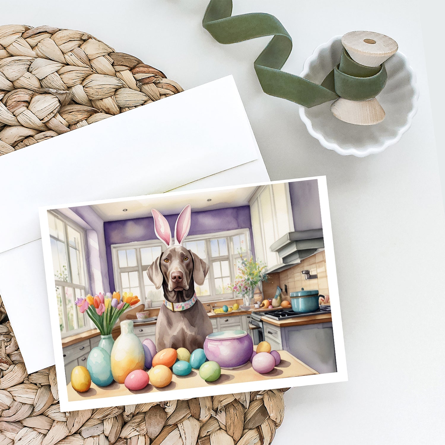 Decorating Easter Weimaraner Greeting Cards Pack of 8