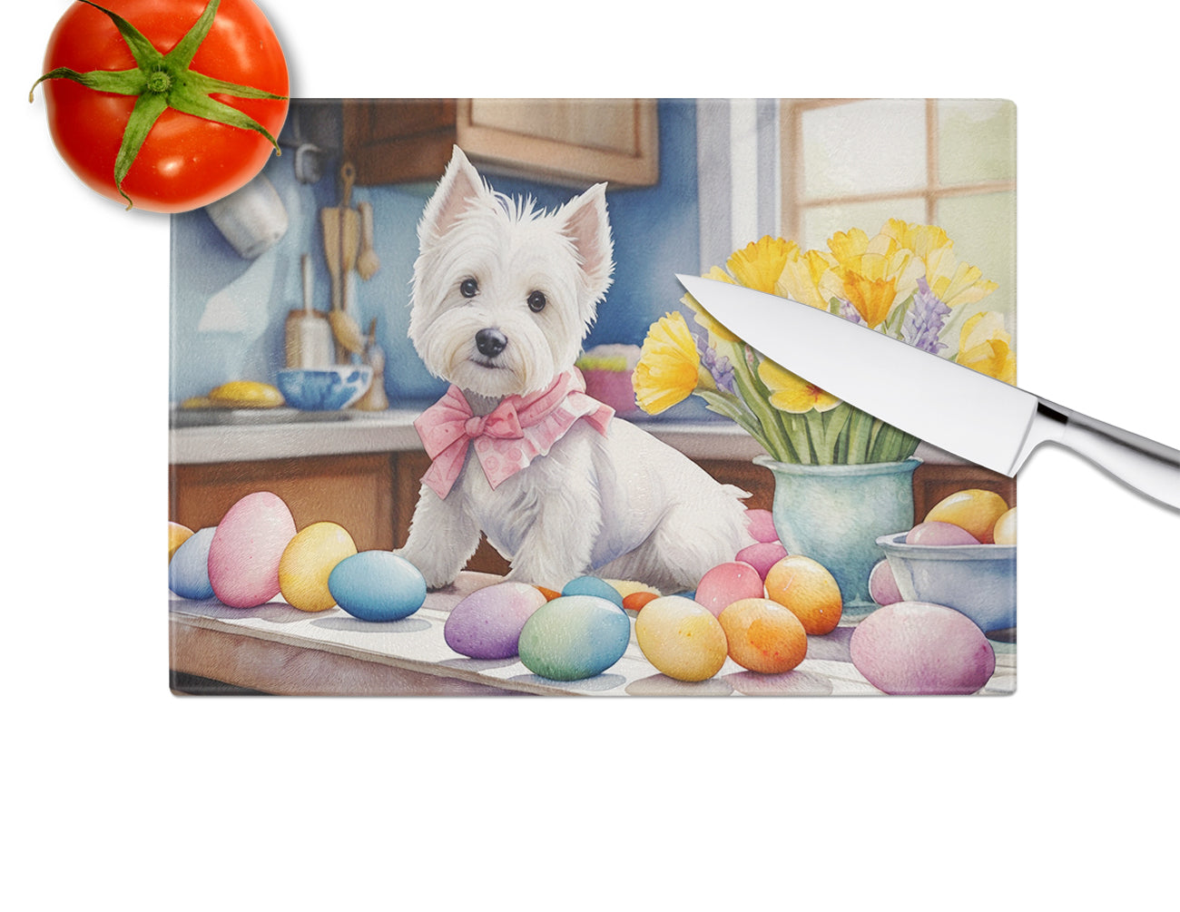 Decorating Easter Westie Glass Cutting Board