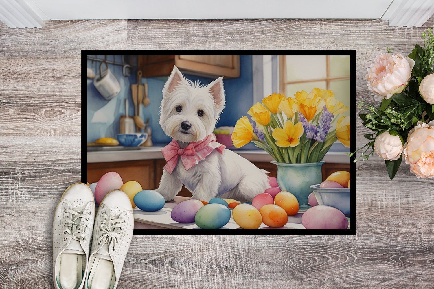 Caroline's Treasures Decorating Easter Westie Doormat - 18X27 Indoor / Outdoor Rug | Made in USA