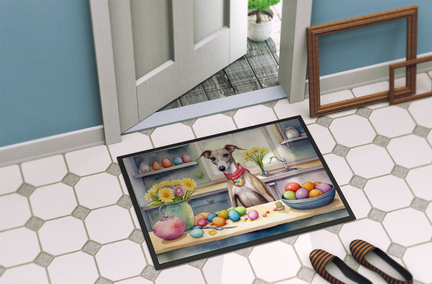 Decorating Easter Whippet Doormat
