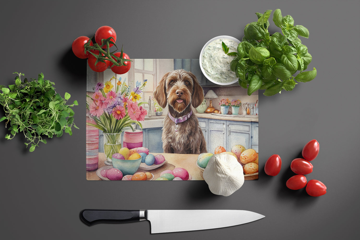 Decorating Easter Wirehaired Pointing Griffon Glass Cutting Board