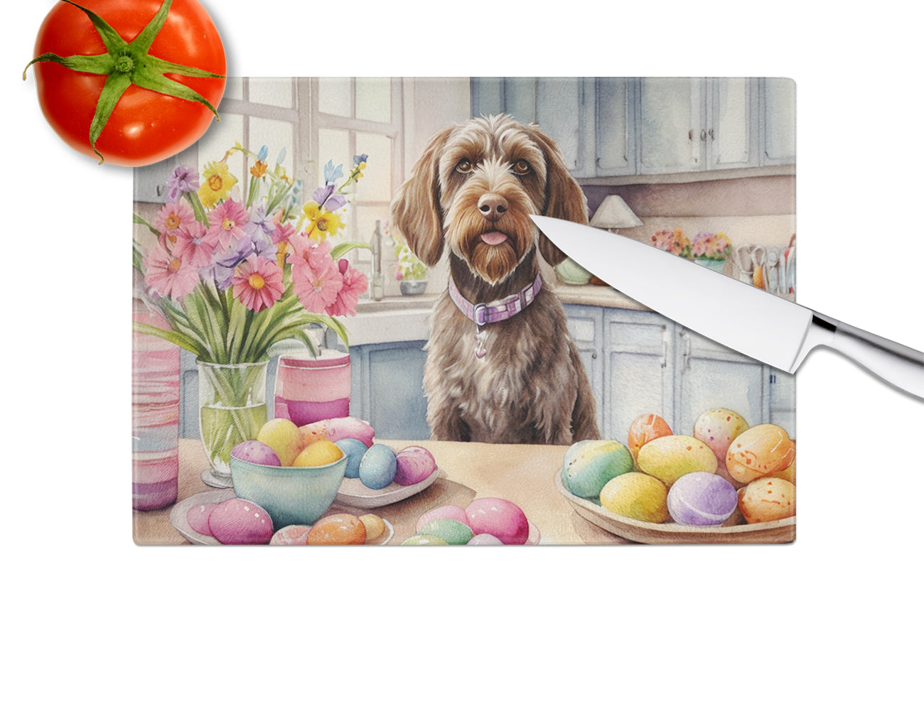 Decorating Easter Wirehaired Pointing Griffon Glass Cutting Board