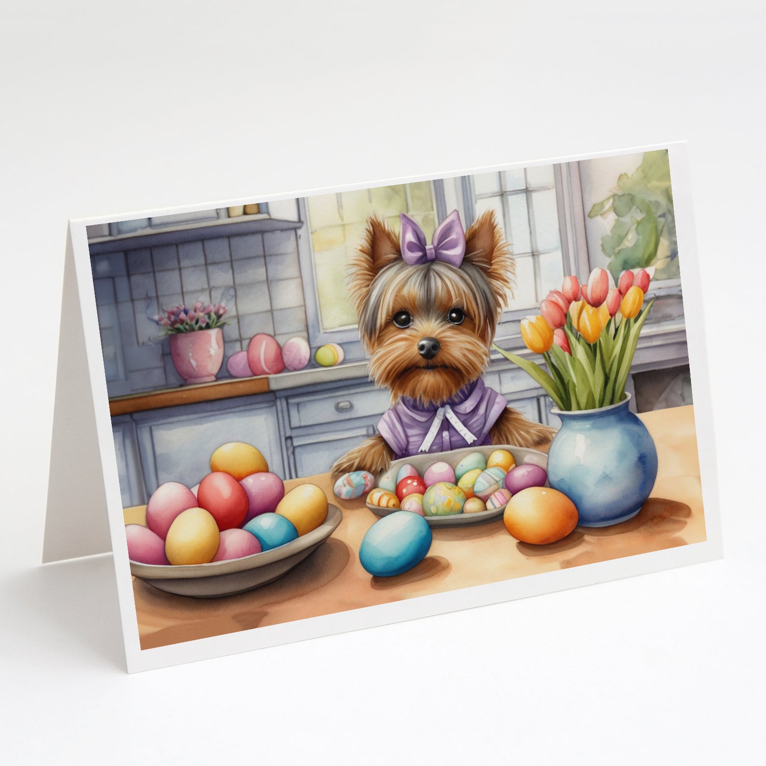 Buy this Decorating Easter Yorkshire Terrier Greeting Cards Pack of 8
