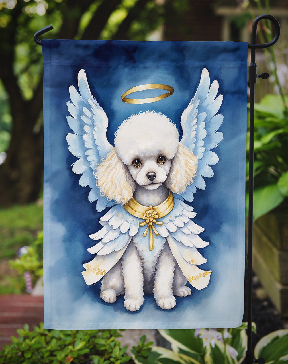 White Poodle My Angel Garden Flag