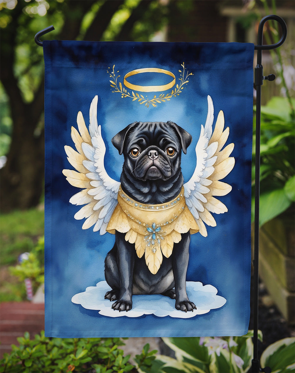 Black Pug My Angel Garden Flag