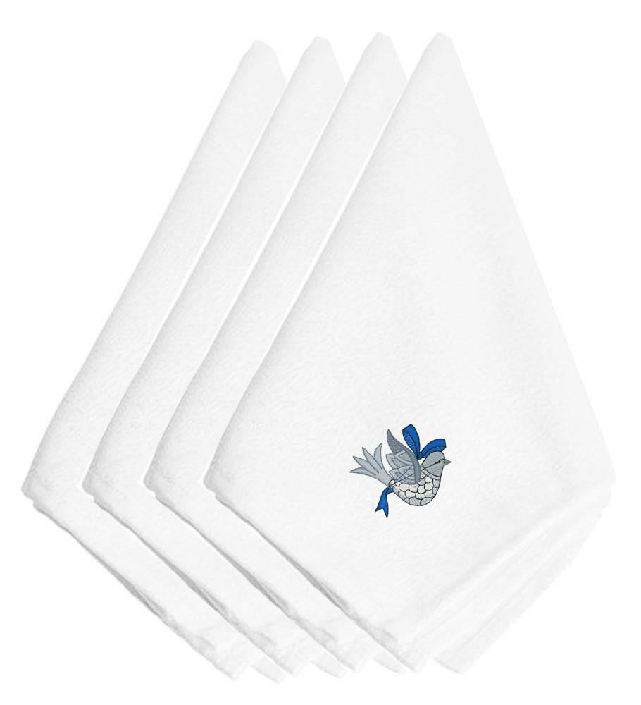 Christmas Blue and Silver Dove Embroidered Napkins Set of 4 EMBT2105NPKE by Caroline&#39;s Treasures