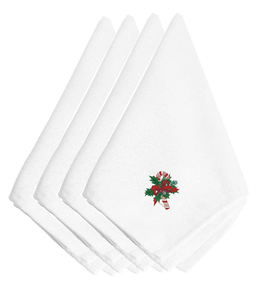 Christmas Candy Cane and Holly Embroidered Napkins Set of 4 EMBT2413NPKE by Caroline's Treasures