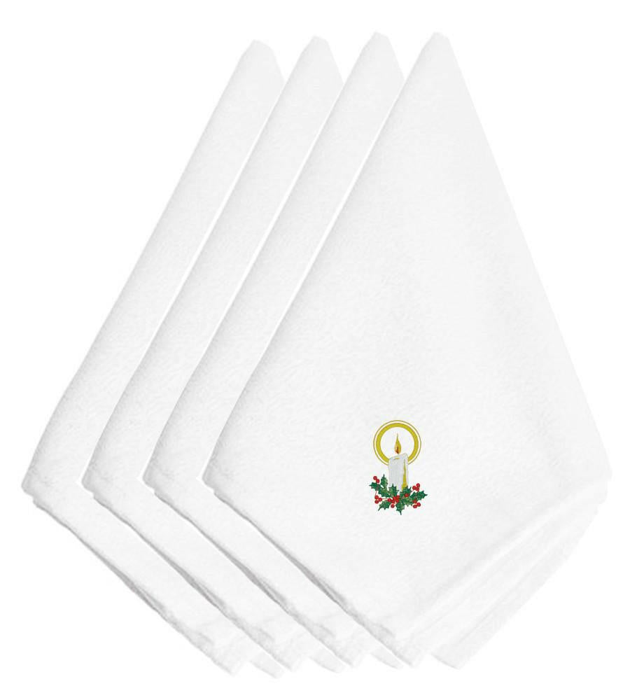 Christmas Candle with Holly Embroidered Napkins Set of 4 EMBT2422NPKE by Caroline&#39;s Treasures
