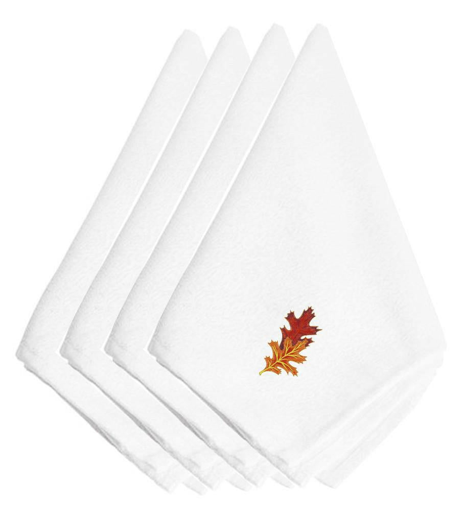 Fall Autumn Leaves Embroidered Napkins Set of 4 EMBT3447NPKE by Caroline&#39;s Treasures