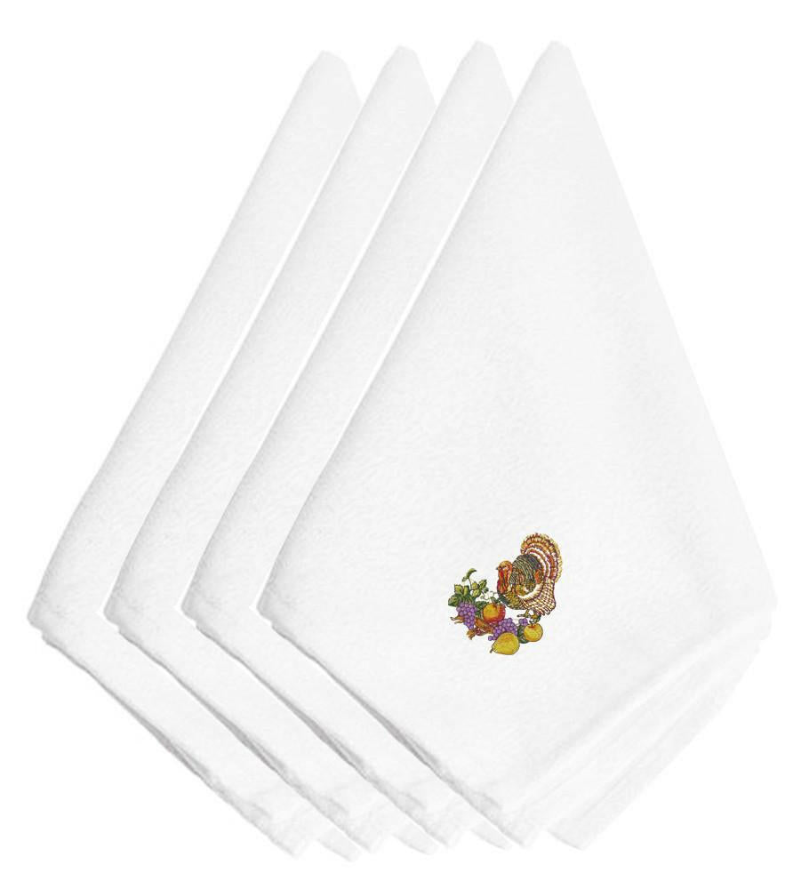 Thanksgiving Turkey and Fruit Embroidered Napkins Set of 4 EMBT3501NPKE by Caroline&#39;s Treasures
