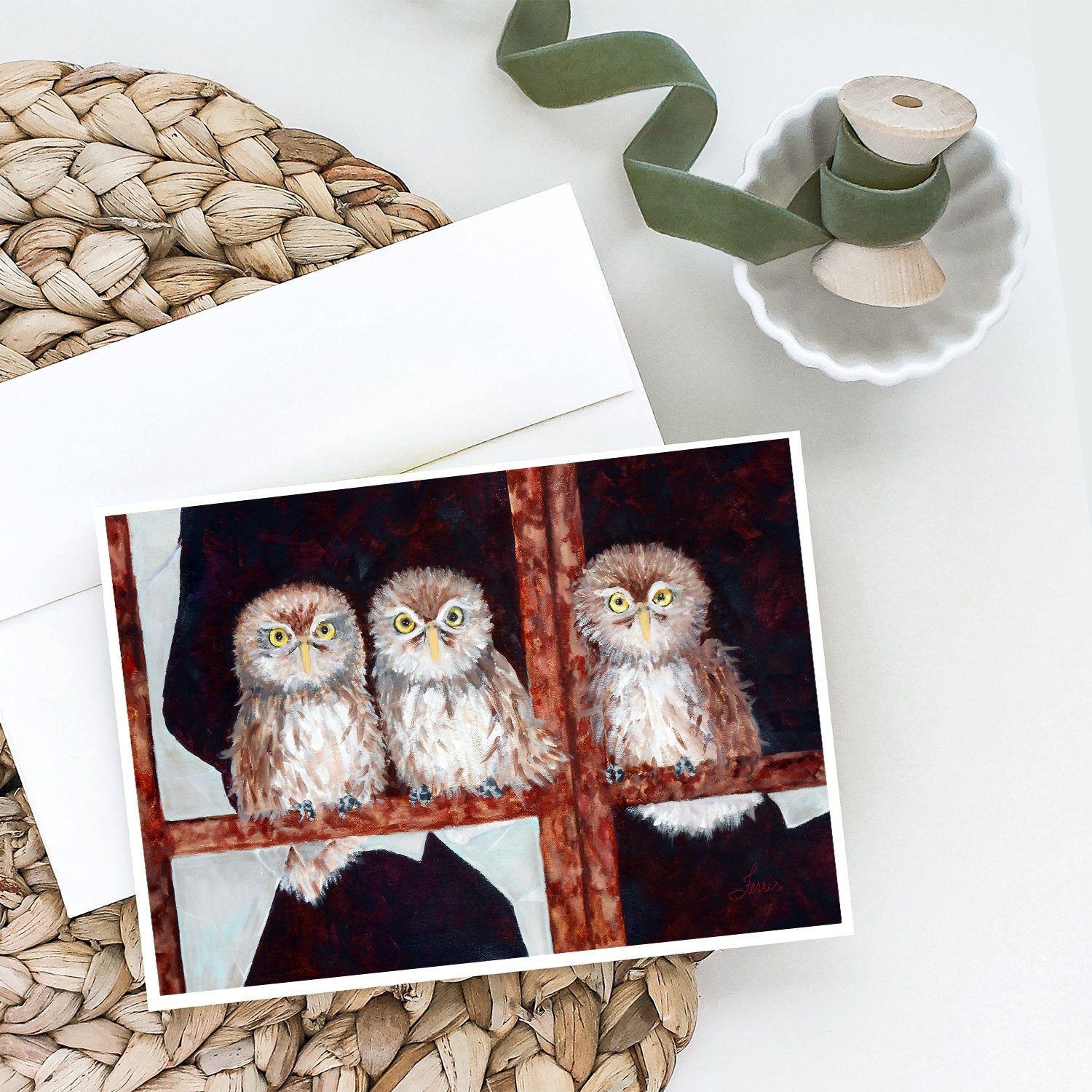 Owls by Ferris Hotard Greeting Cards and Envelopes Pack of 8 - the-store.com