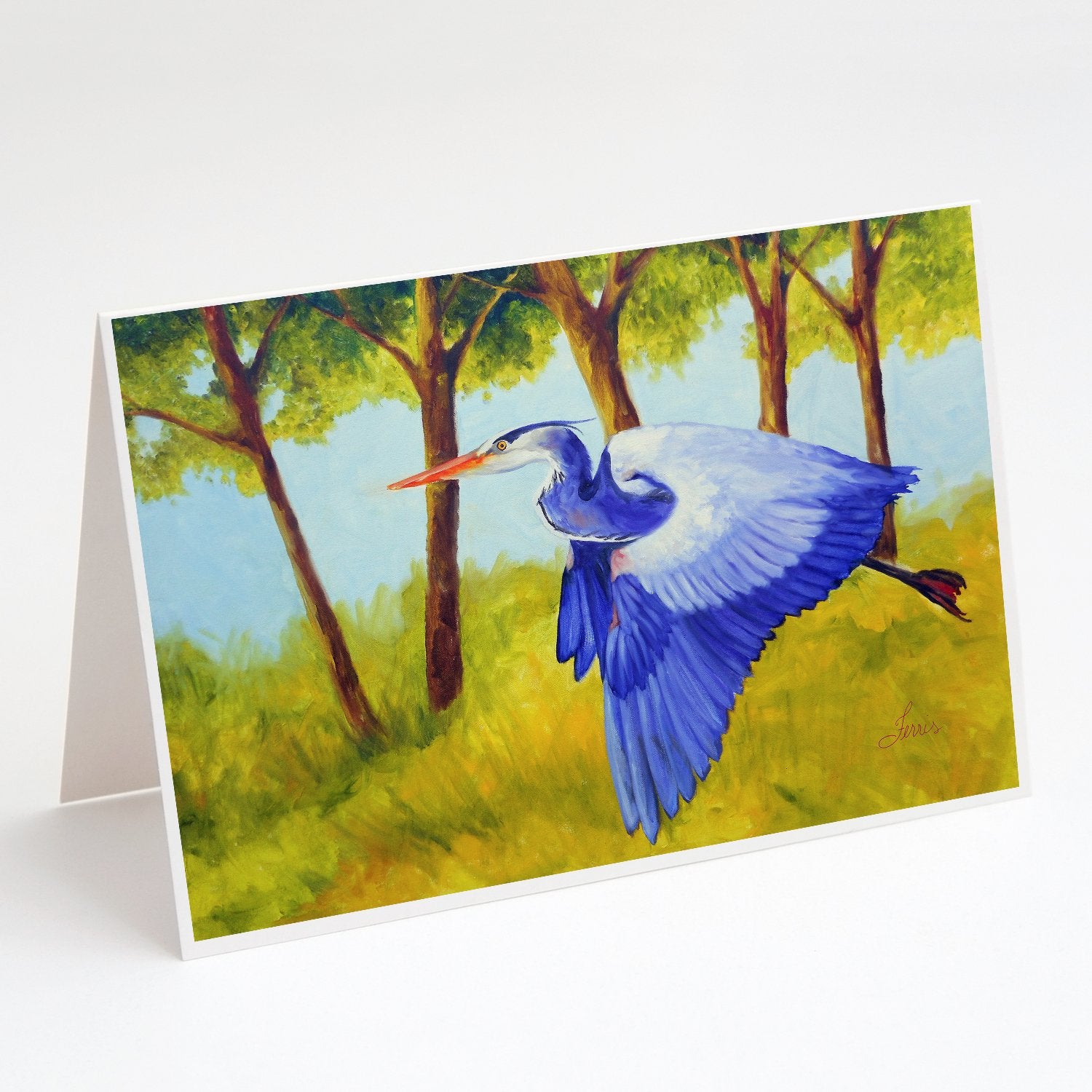 Buy this Fyling Heron by Ferris Hotard Greeting Cards and Envelopes Pack of 8