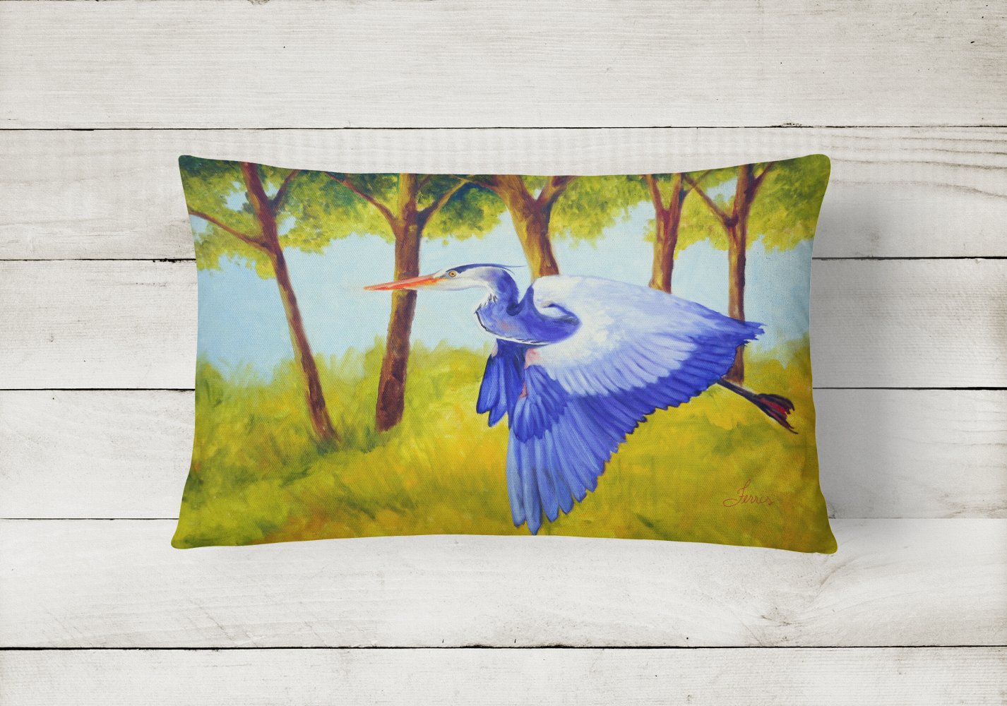 Buy this Fyling Heron by Ferris Hotard Canvas Fabric Decorative Pillow