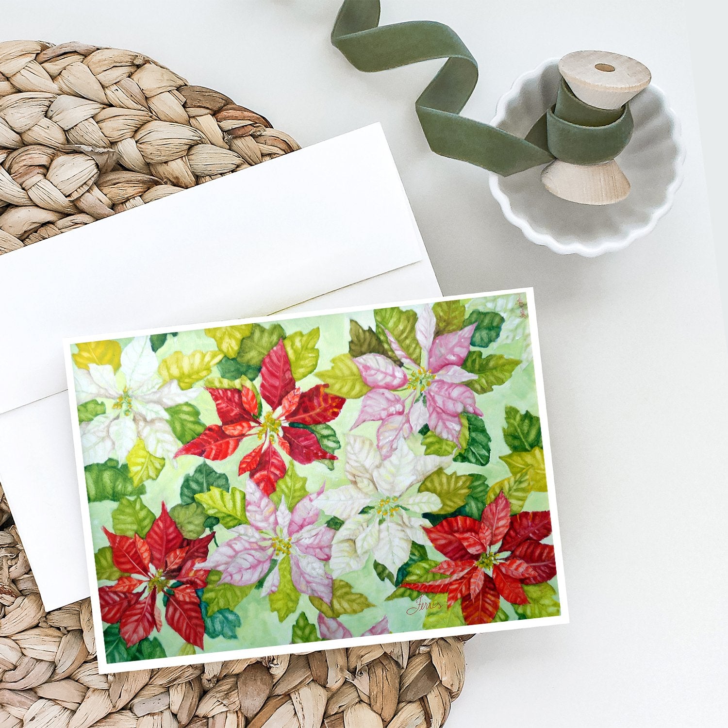 Poinsettias by Ferris Hotard Greeting Cards and Envelopes Pack of 8 - the-store.com