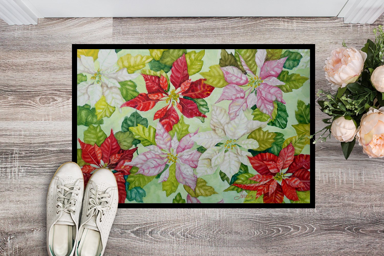 Poinsettias by Ferris Hotard Indoor or Outdoor Mat 24x36 - the-store.com