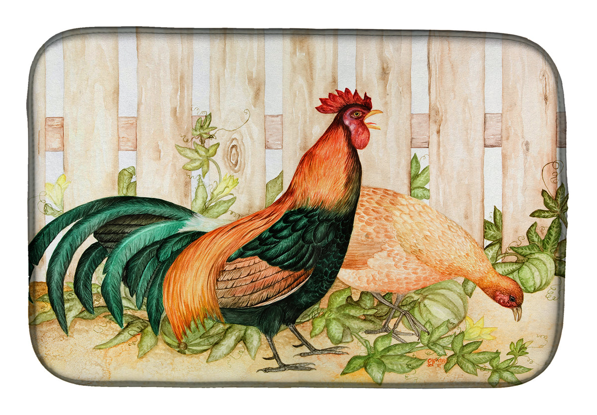 Chicken and Rooster by Ferris Hotard Dish Drying Mat
