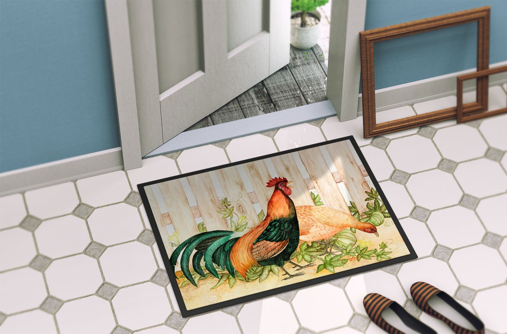 Chicken and Rooster by Ferris Hotard Indoor or Outdoor Mat 18x27 - the-store.com