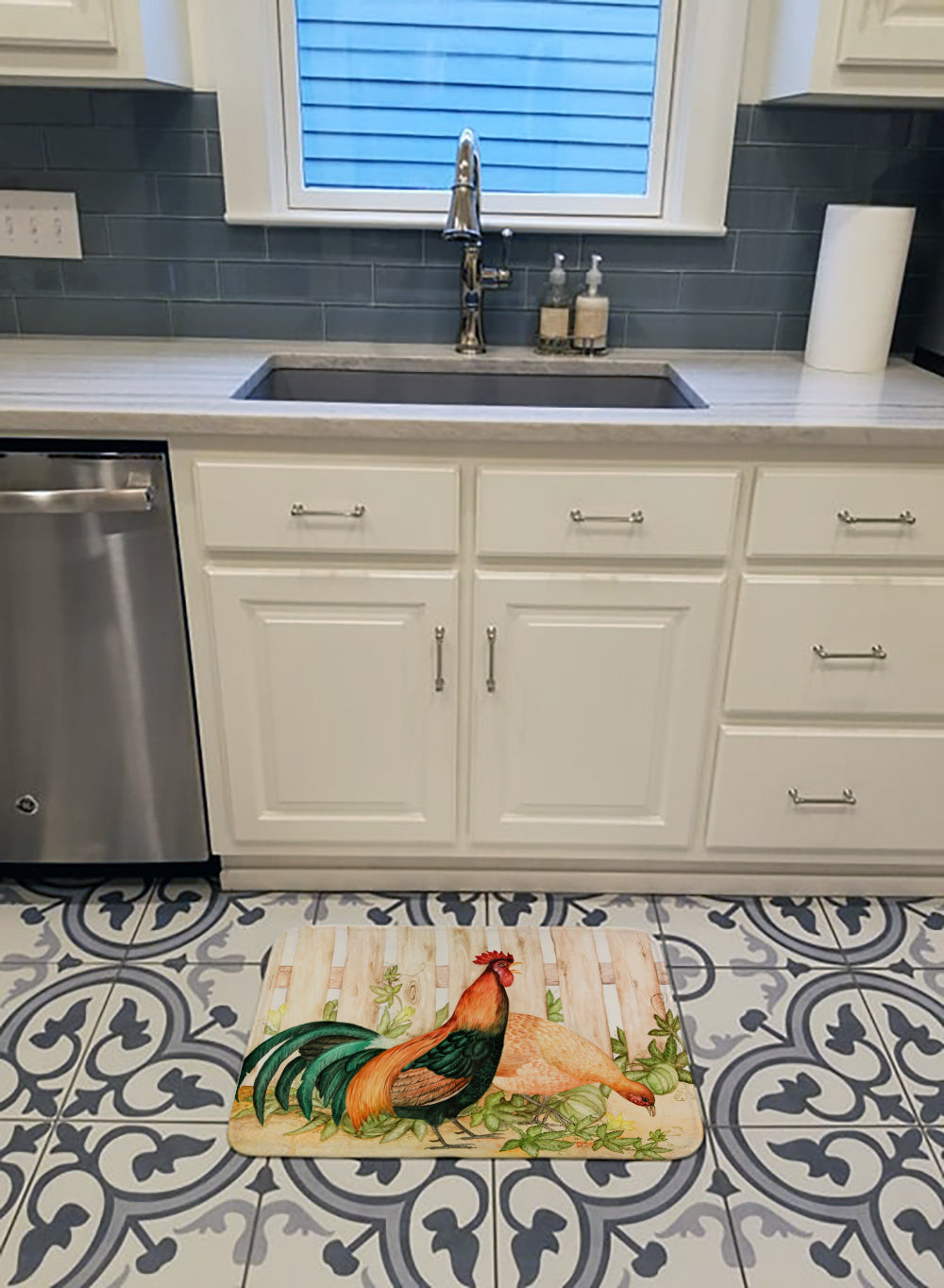 Chicken and Rooster by Ferris Hotard Machine Washable Memory Foam Mat - the-store.com