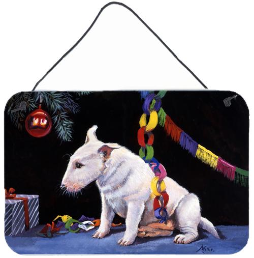 Bull Terrier under the Christmas Tree Wall or Door Hanging Prints FMF0012DS812 by Caroline&#39;s Treasures