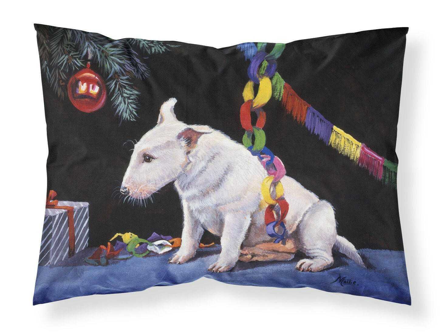 Bull Terrier under the Christmas Tree Fabric Standard Pillowcase FMF0012PILLOWCASE by Caroline's Treasures