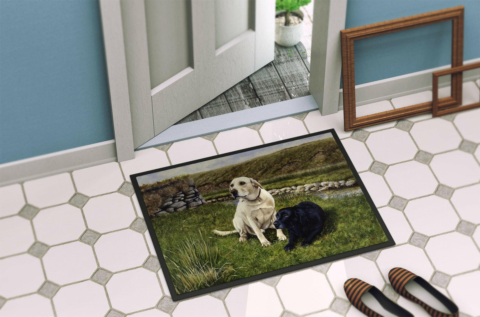 Yellow and Black Labradors Indoor or Outdoor Mat 24x36 FRF0018JMAT - the-store.com
