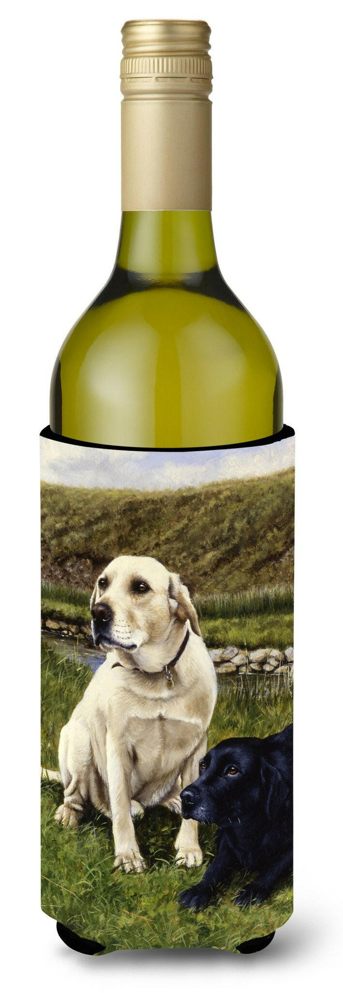 Yellow and Black Labradors Wine Bottle Beverage Insulator Hugger FRF0018LITERK by Caroline&#39;s Treasures