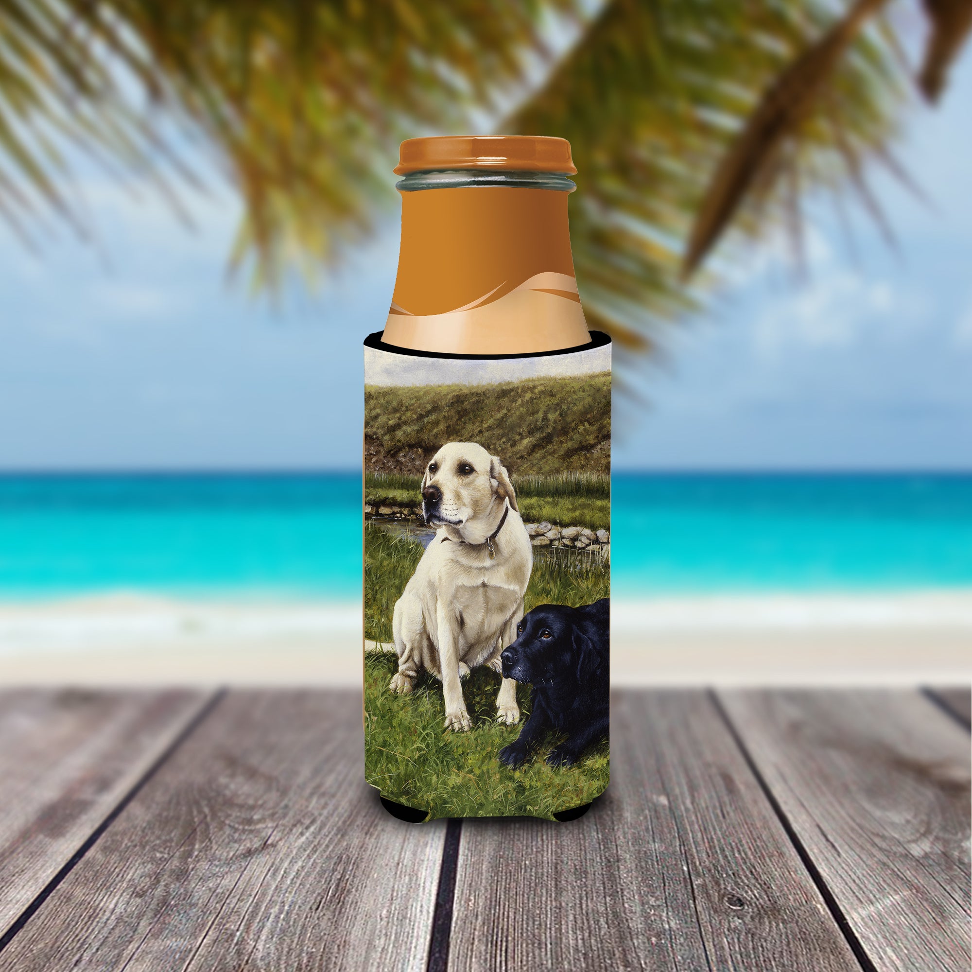 Yellow and Black Labradors Ultra Beverage Insulators for slim cans FRF0018MUK  the-store.com.