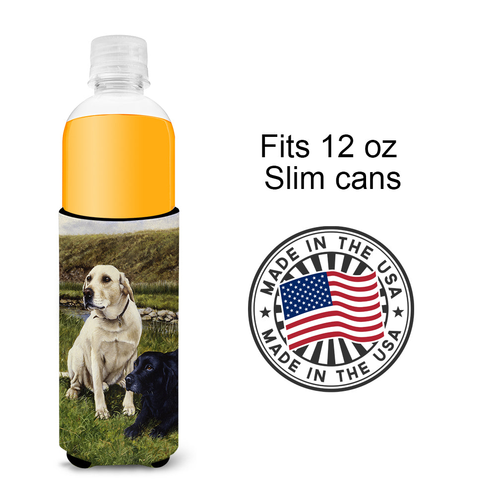 Yellow and Black Labradors Ultra Beverage Insulators for slim cans FRF0018MUK  the-store.com.