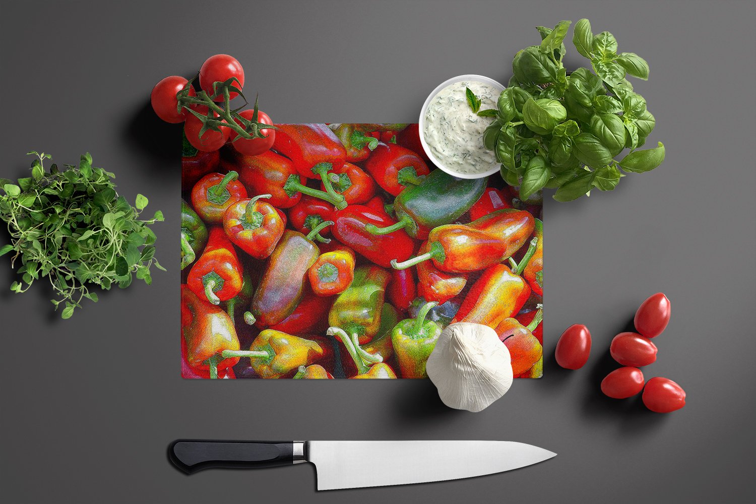 Chilis by Gary Kwiatek Glass Cutting Board Large - the-store.com
