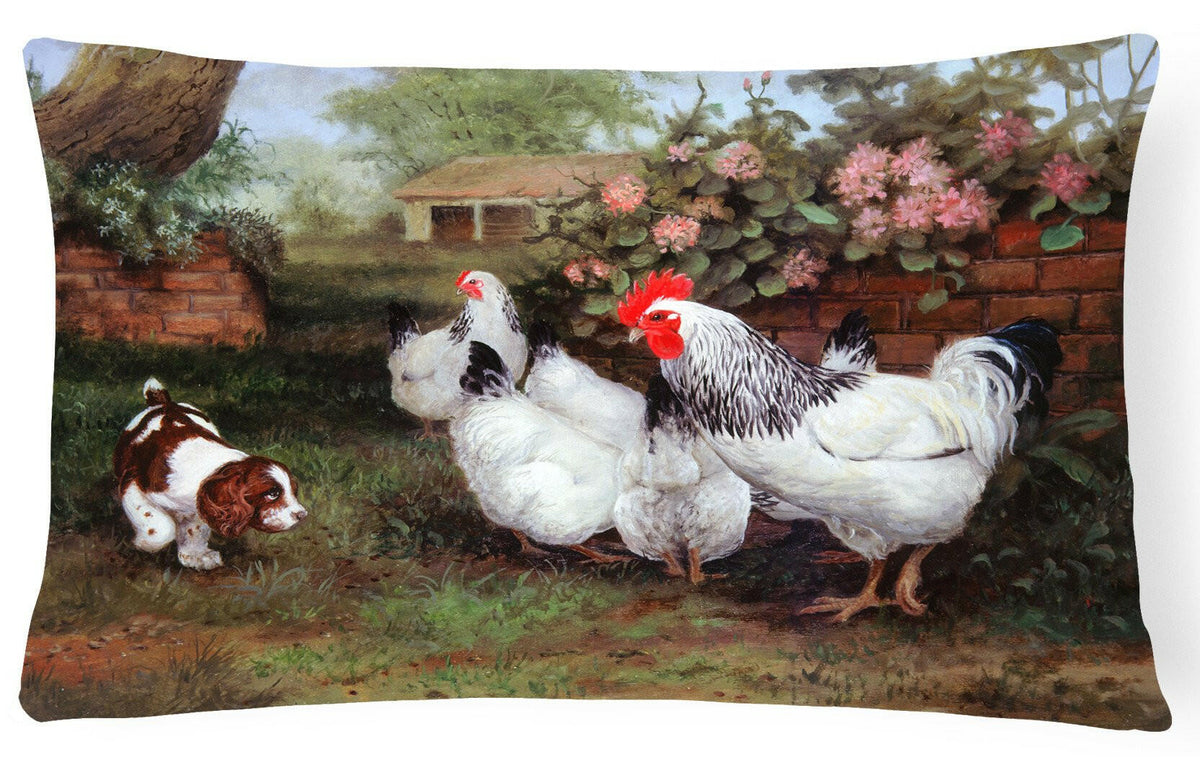 Chickens, Hens and Puppy Fabric Decorative Pillow HEH0003PW1216 by Caroline&#39;s Treasures