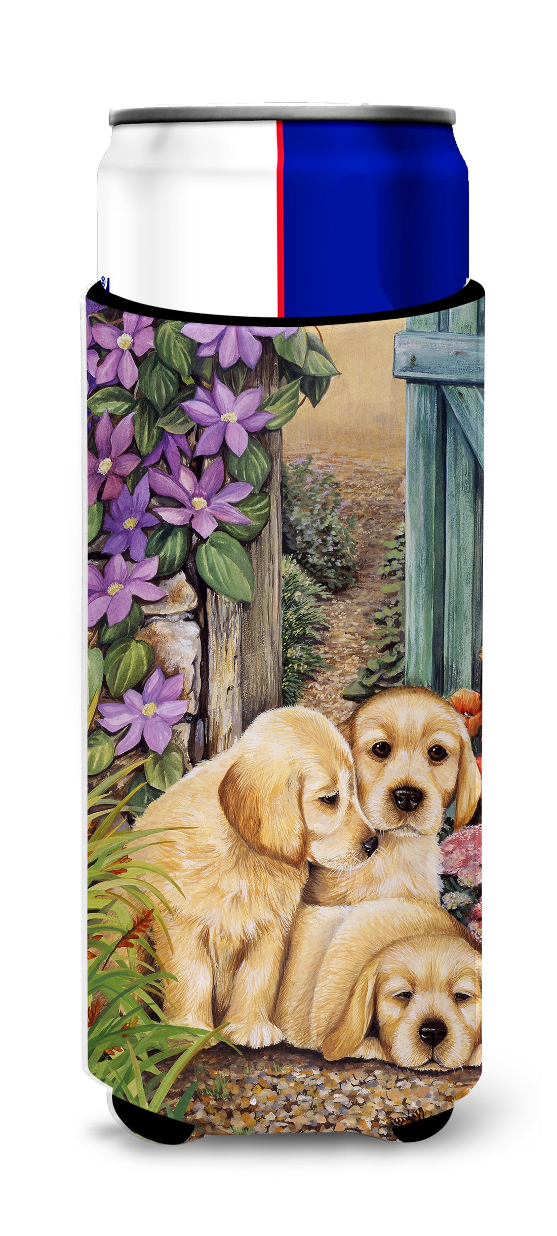 Yellow Labrador Puppies by Lesley Hallas Ultra Beverage Insulators for slim cans HLH0418MUK