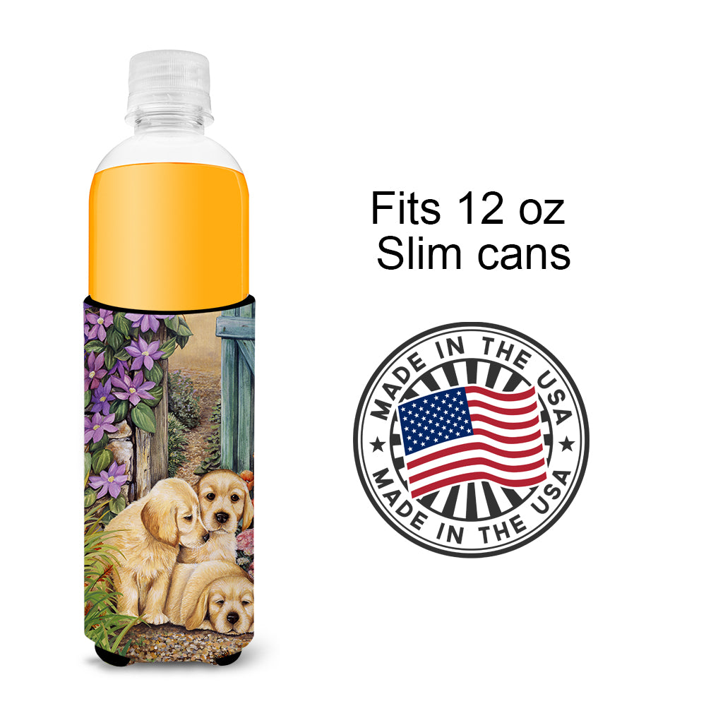 Yellow Labrador Puppies by Lesley Hallas Ultra Beverage Insulators for slim cans HLH0418MUK  the-store.com.