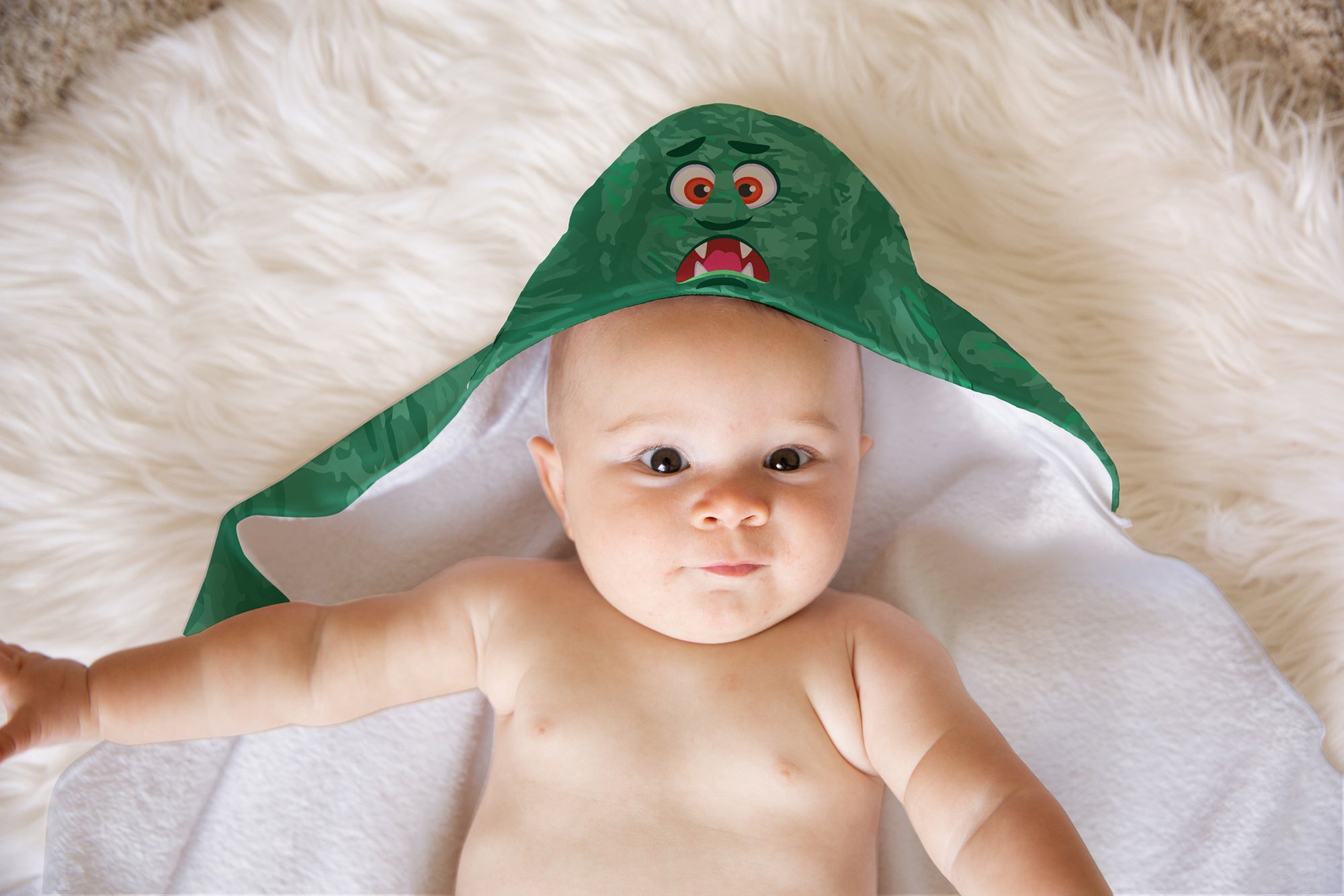Dark Green Monster Soft and Absorbent Hooded Baby Towel - the-store.com