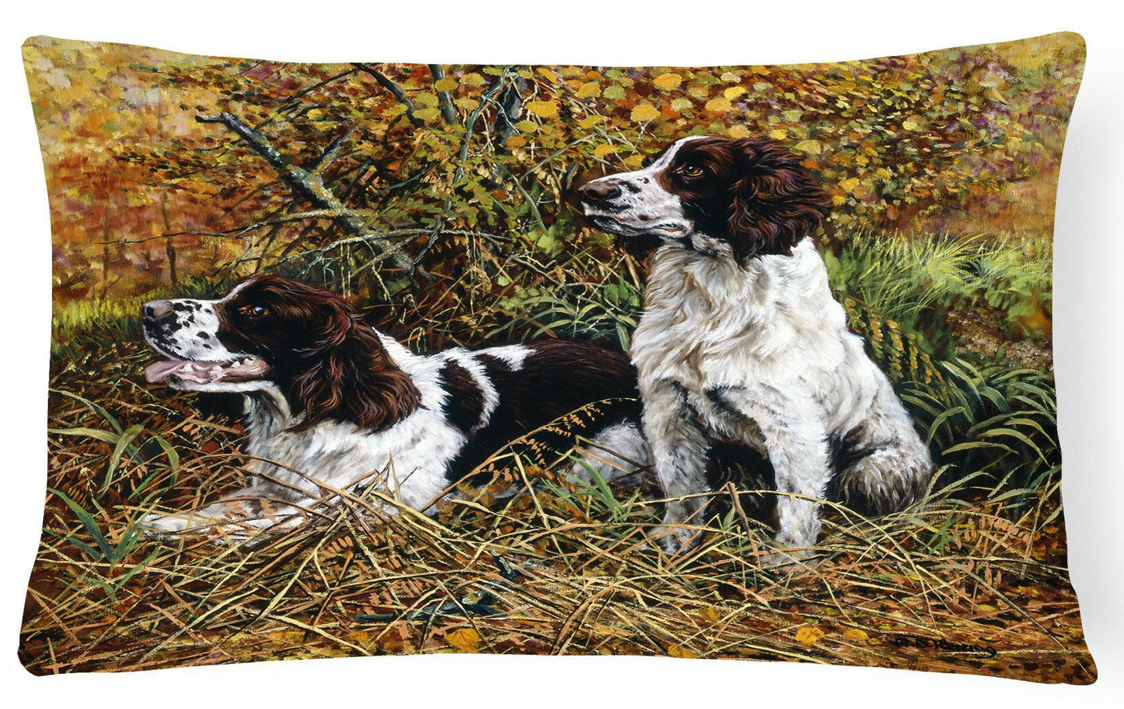 Two Springer Spaniels in the grasses Fabric Decorative Pillow HMHE0002PW1216 by Caroline's Treasures