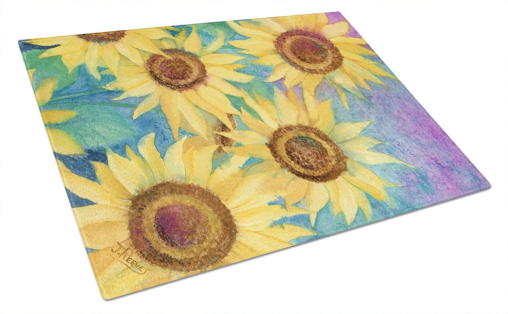 Sunflowers and Purple Glass Cutting Board Large IBD0247LCB by Caroline's Treasures