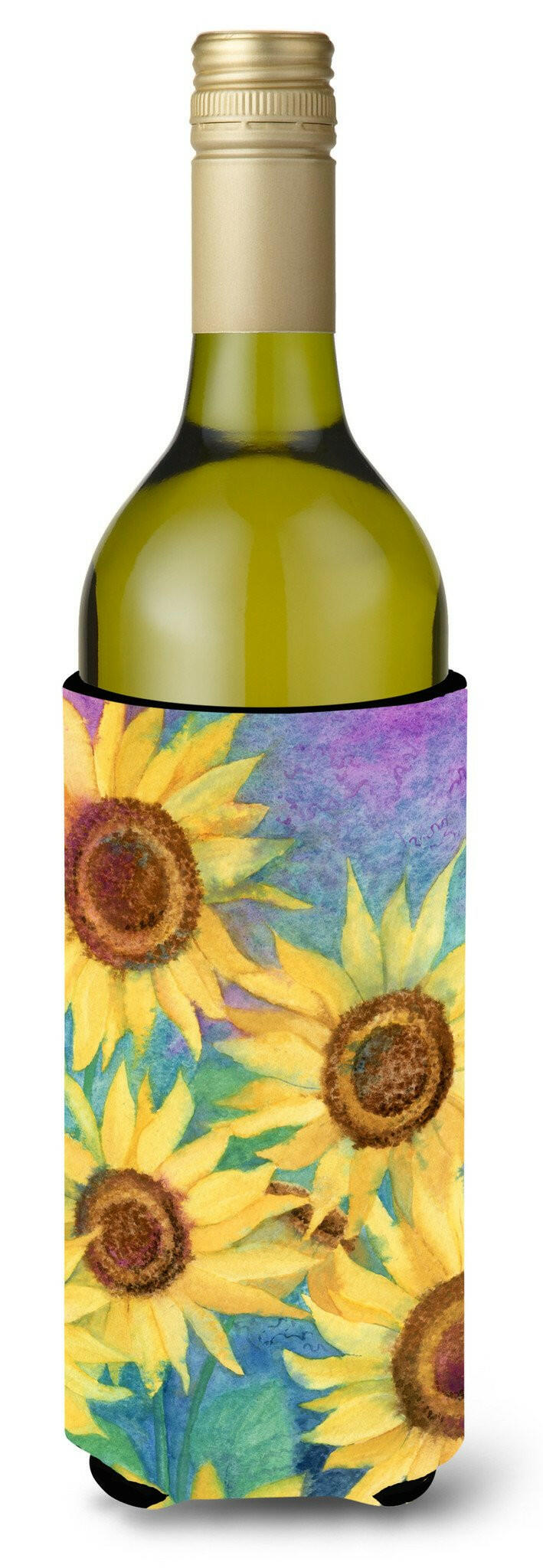 Sunflowers and Purple Wine Bottle Beverage Insulator Hugger IBD0247LITERK by Caroline&#39;s Treasures
