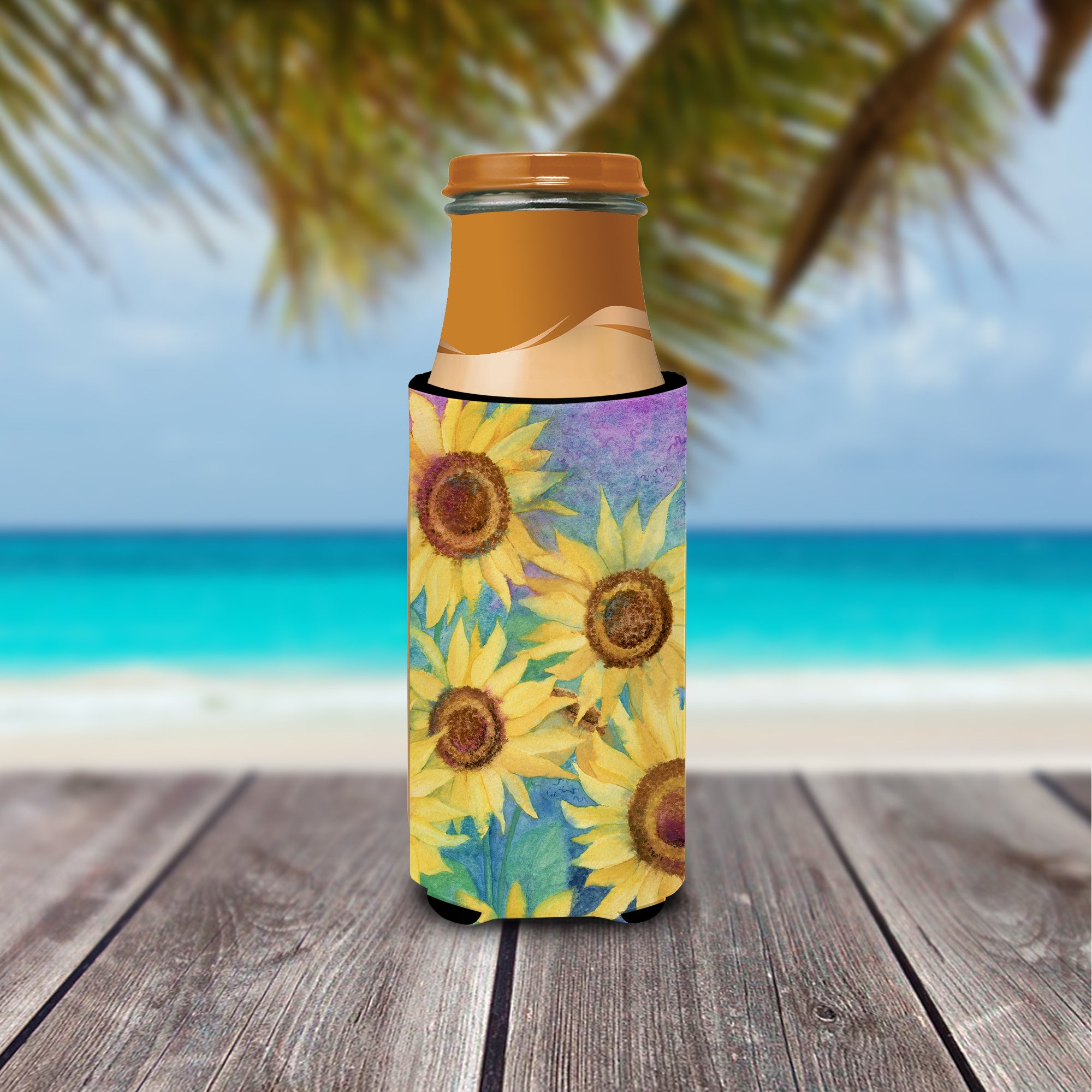 Sunflowers and Purple Ultra Beverage Insulators for slim cans IBD0247MUK