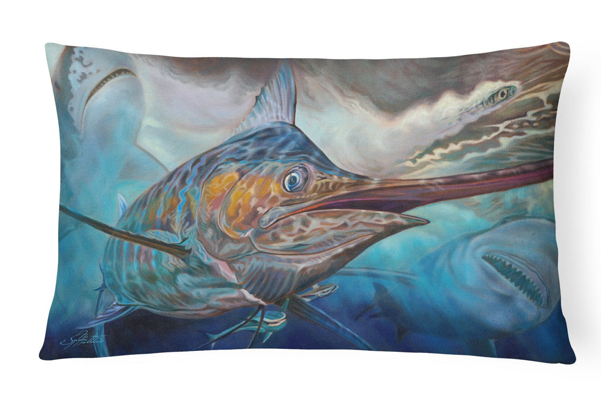 Running The Guantlet Blue Marlin Canvas Fabric Decorative Pillow JMA2000PW1216 by Caroline&#39;s Treasures