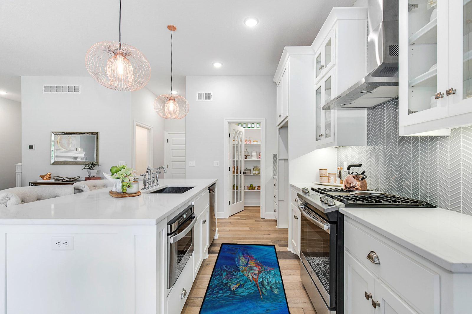 Caroline's Treasures Blue Mirage Blue Marlin and Sharks Floor Runner Mats – 28x58 Indoor/Outdoor Rugs with Artistic Design | Made in the USA JMA2001HRM2858