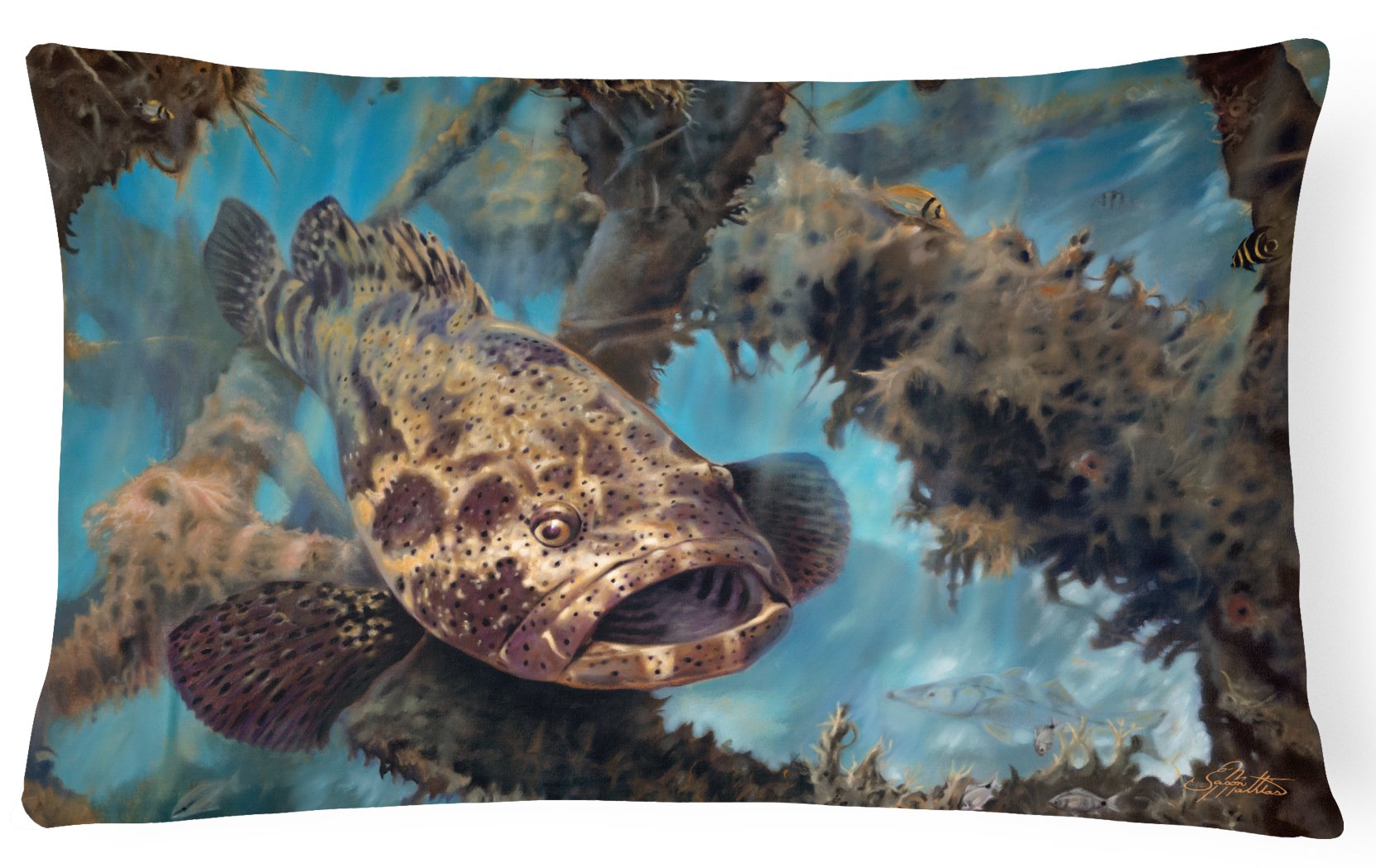 Golden Goliath Grouper Canvas Fabric Decorative Pillow JMA2003PW1216 by Caroline's Treasures