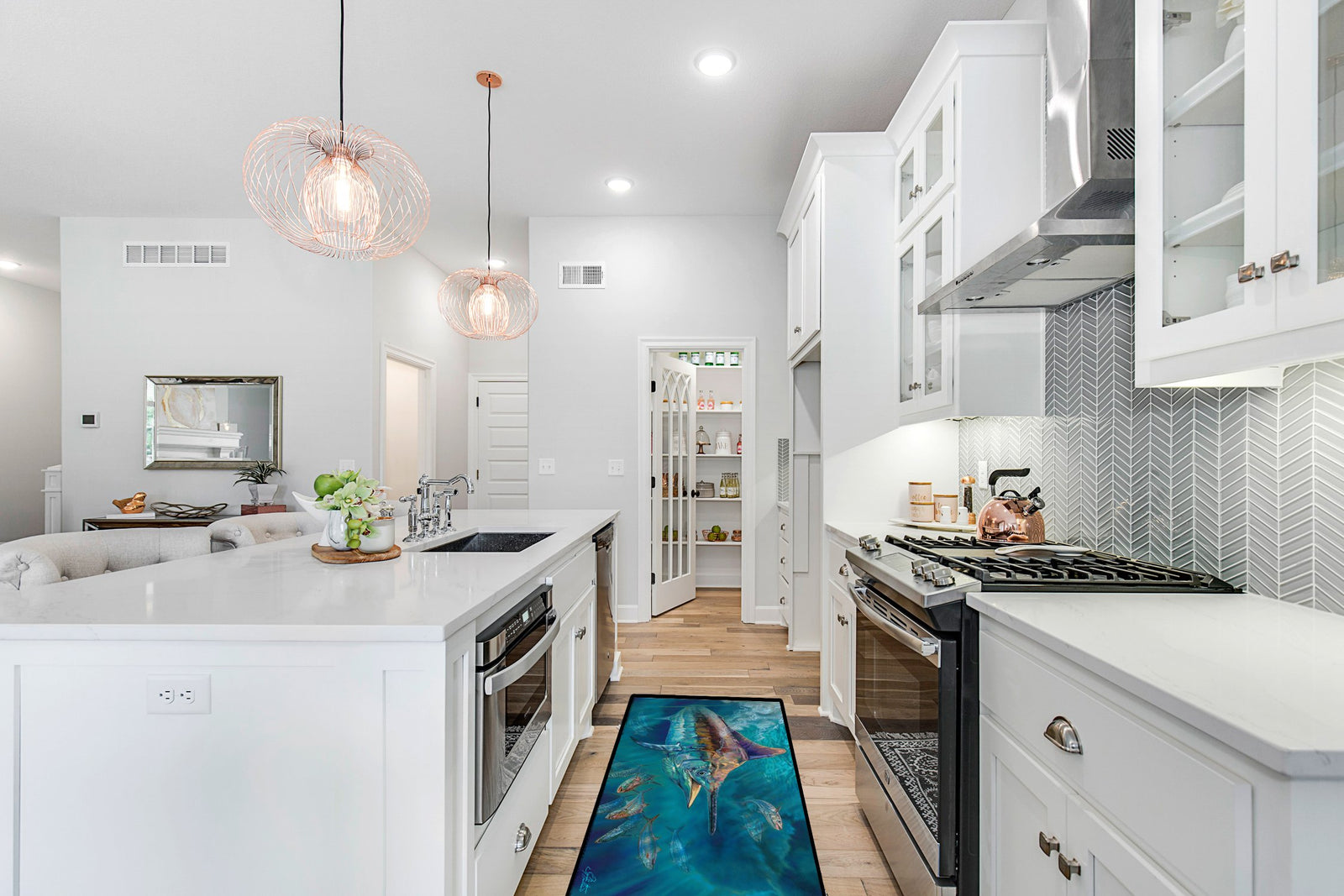 Caroline's Treasures Liquid Metal Black Marlin Floor Runner Mats – 28x58 Indoor/Outdoor Rugs with Artistic Design | Made in the USA JMA2005HRM2858