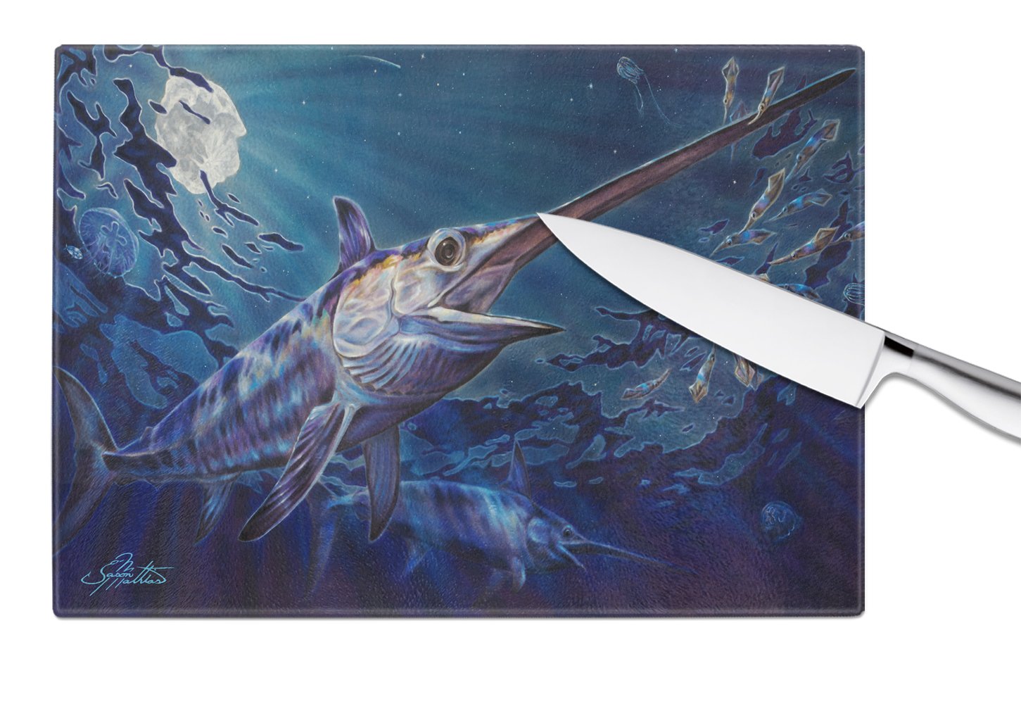 Caroline's Treasures Prince Of Darkness Swordfish Glass Cutting Boards – Durable, Decorative Kitchen Art Large JMA2006LCB