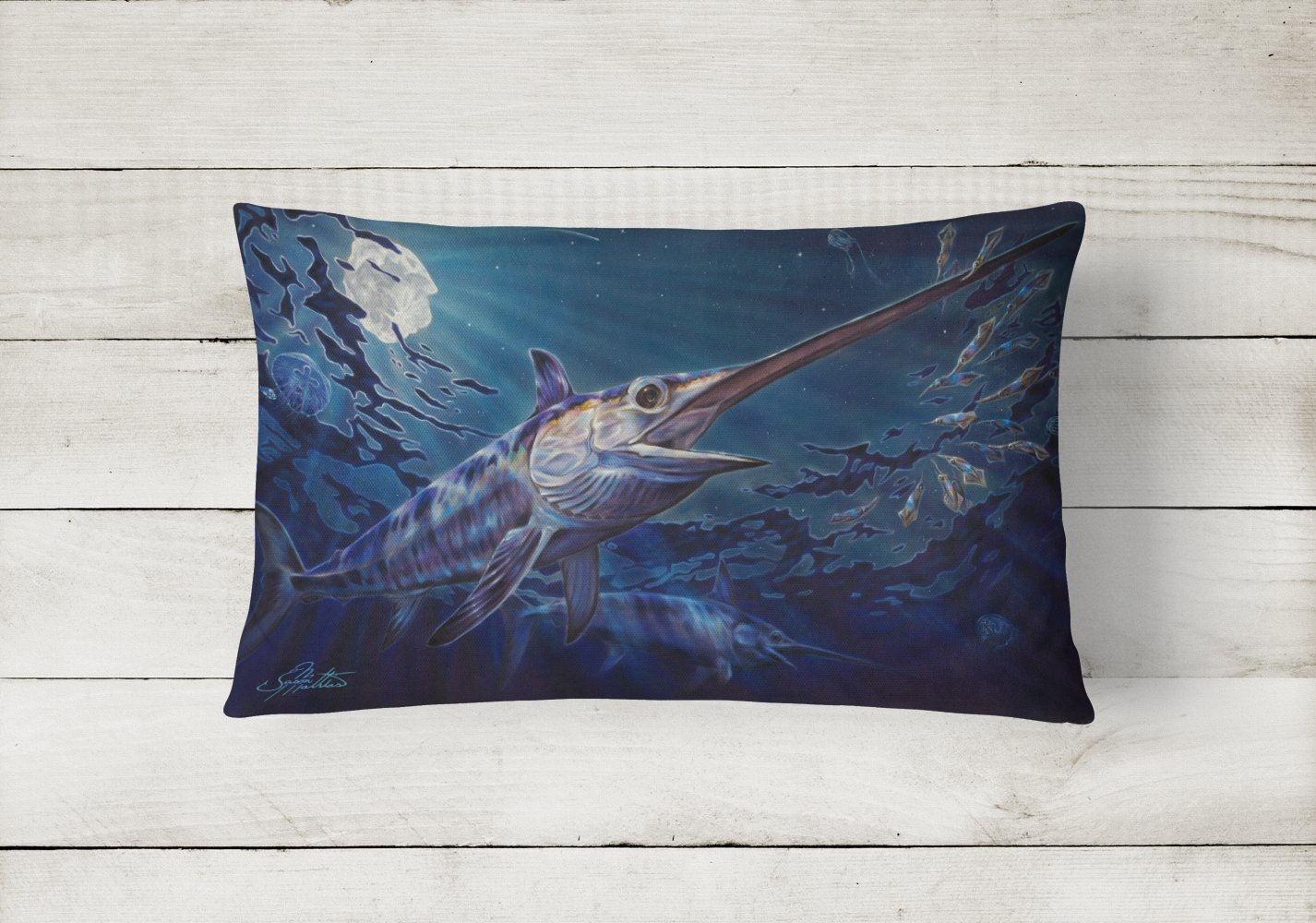 Caroline's Treasures Prince Of Darkness Swordfish Canvas Fabric Decorative Pillow JMA2006PW1216