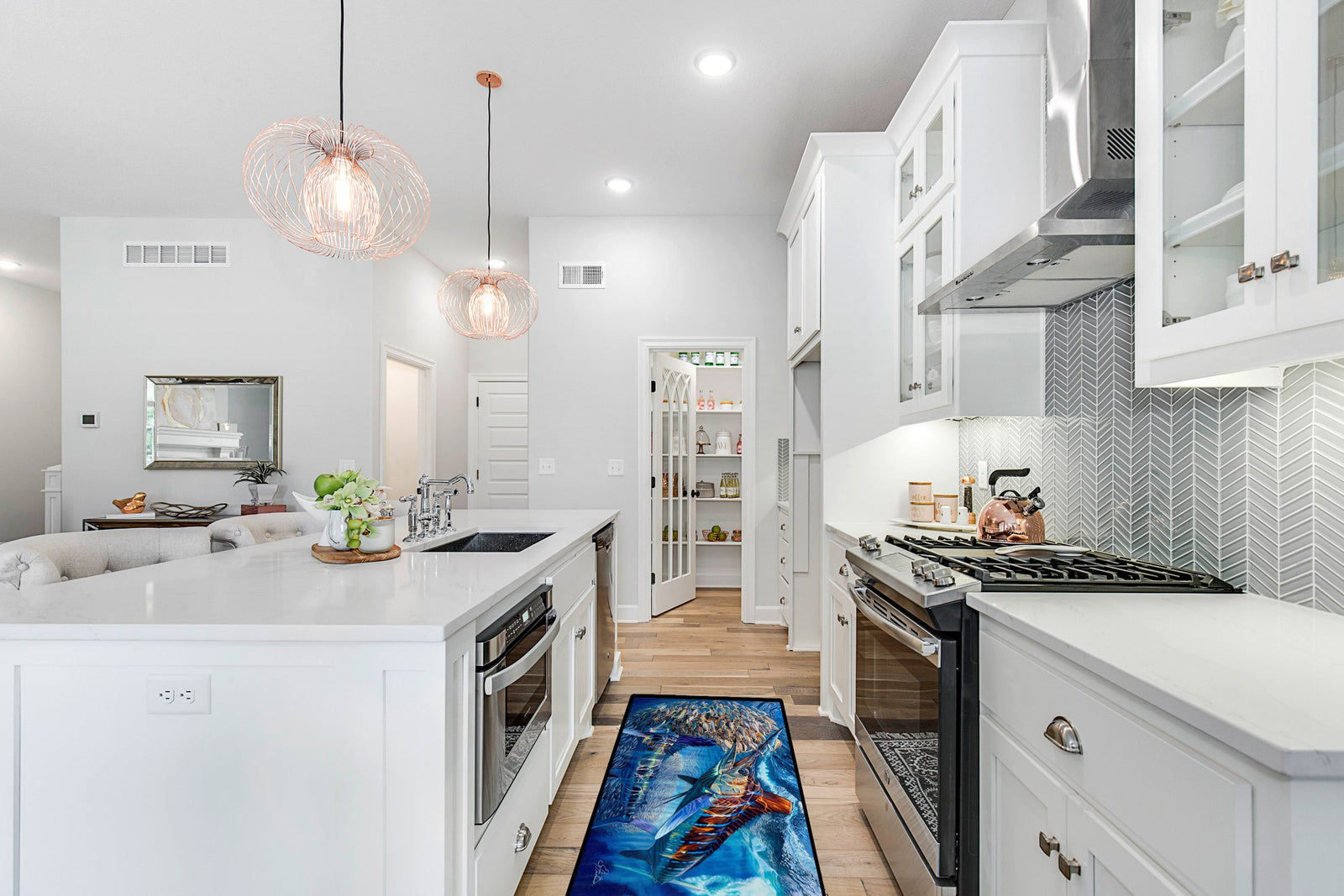 Caroline's Treasures White Night White Marlin Floor Runner Mats – 28x58 Indoor/Outdoor Rugs with Artistic Design | Made in the USA JMA2008HRM2858