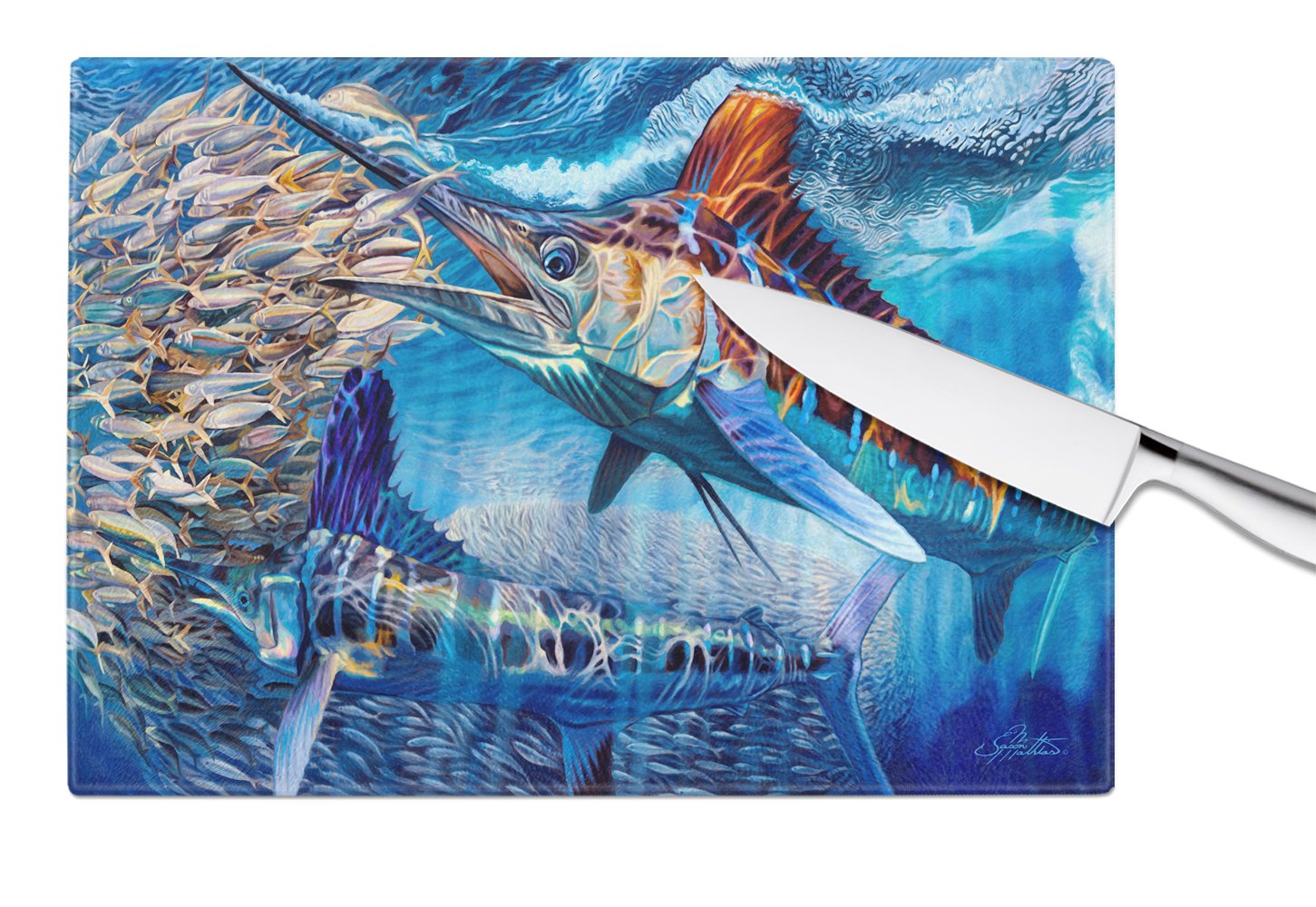 Caroline's Treasures White Night White Marlin Glass Cutting Boards – Durable, Decorative Kitchen Art Large JMA2008LCB