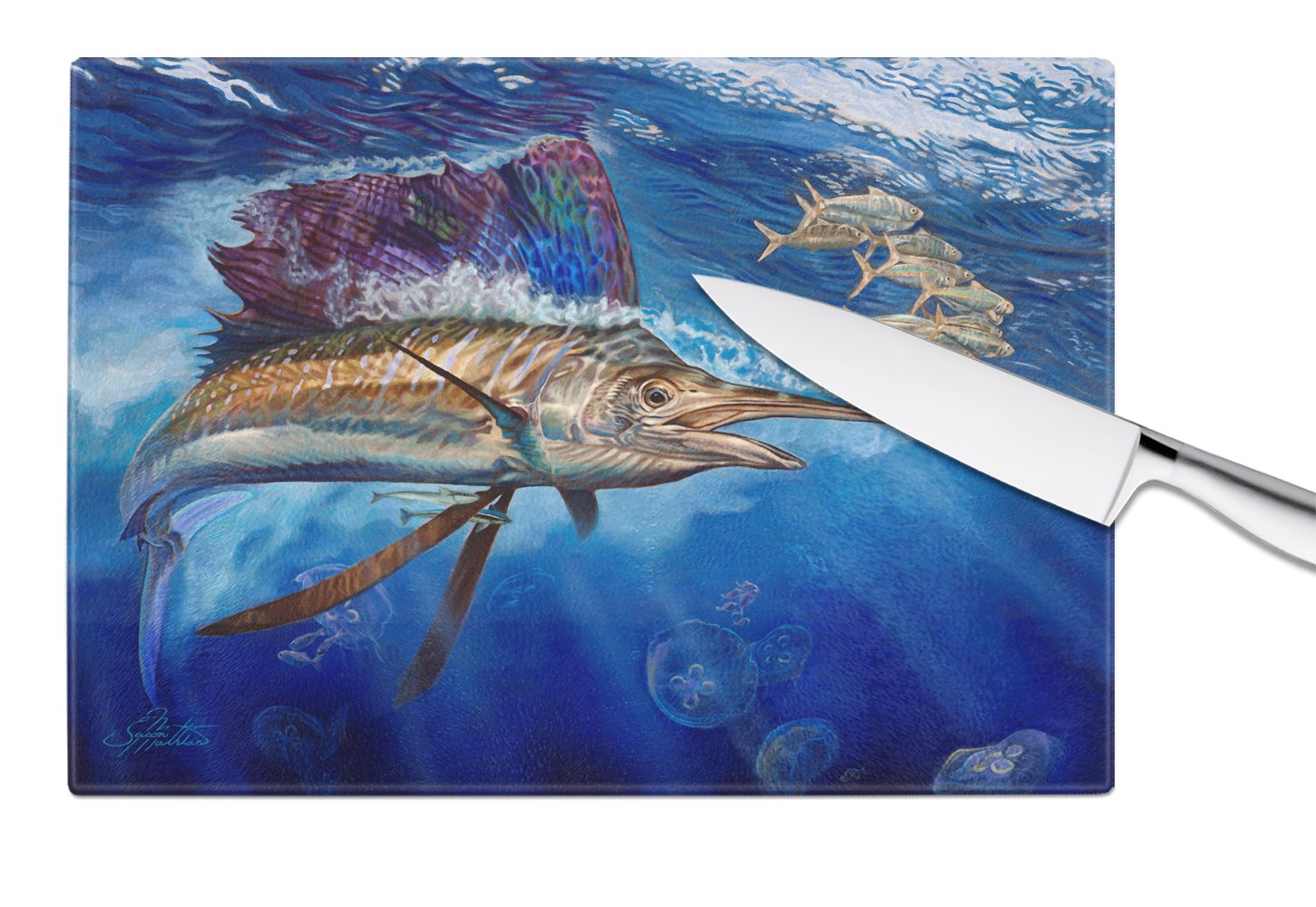 Caroline's Treasures Majesty Sailfish Glass Cutting Boards – Durable, Decorative Kitchen Art Large JMA2010LCB