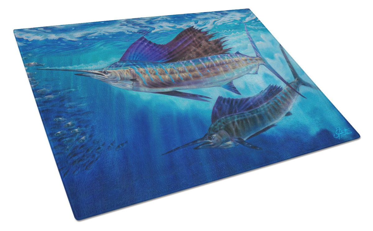 Wide Open Sailfish Glass Cutting Board Large JMA2011LCB by Caroline&#39;s Treasures