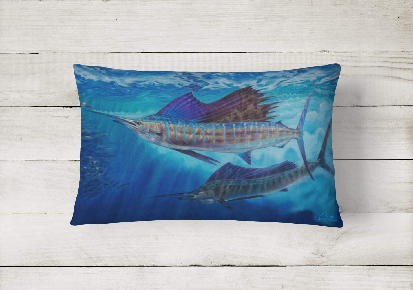 Caroline's Treasures Wide Open Sailfish Canvas Fabric Decorative Pillow JMA2011PW1216