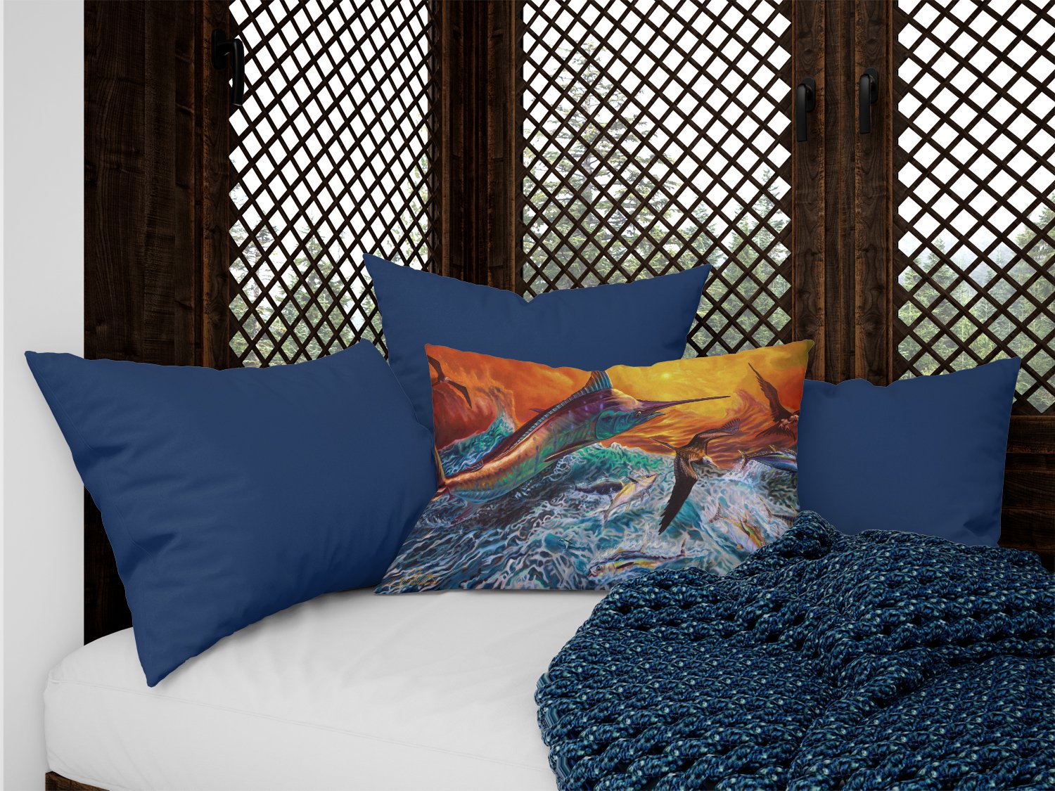 Reflective Chaos Blue Marlin Canvas Fabric Decorative Pillow JMA2012PW1216 by Caroline's Treasures