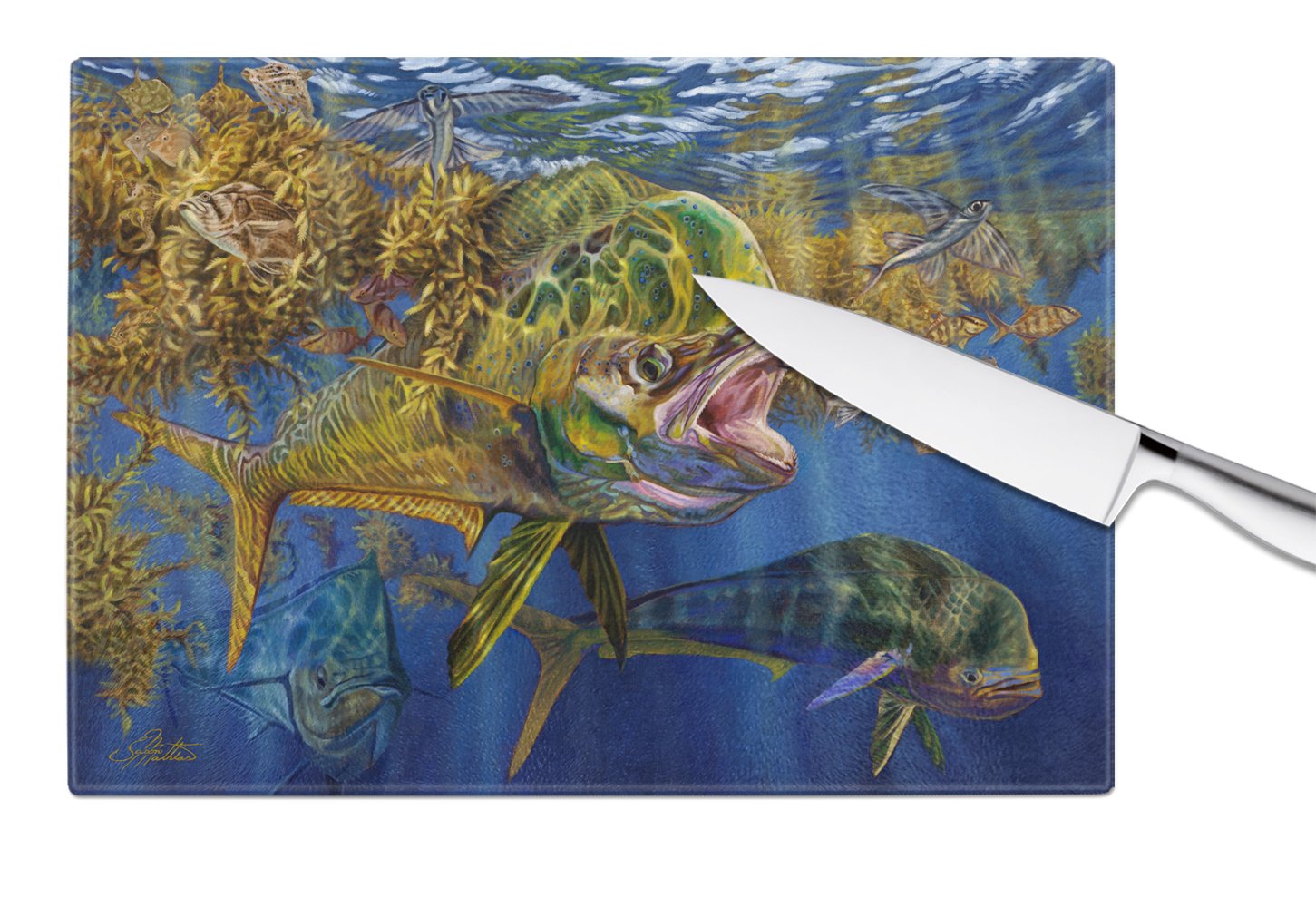 Caroline's Treasures Seaweed Salad Mahi Glass Cutting Boards – Durable, Decorative Kitchen Art Large JMA2013LCB